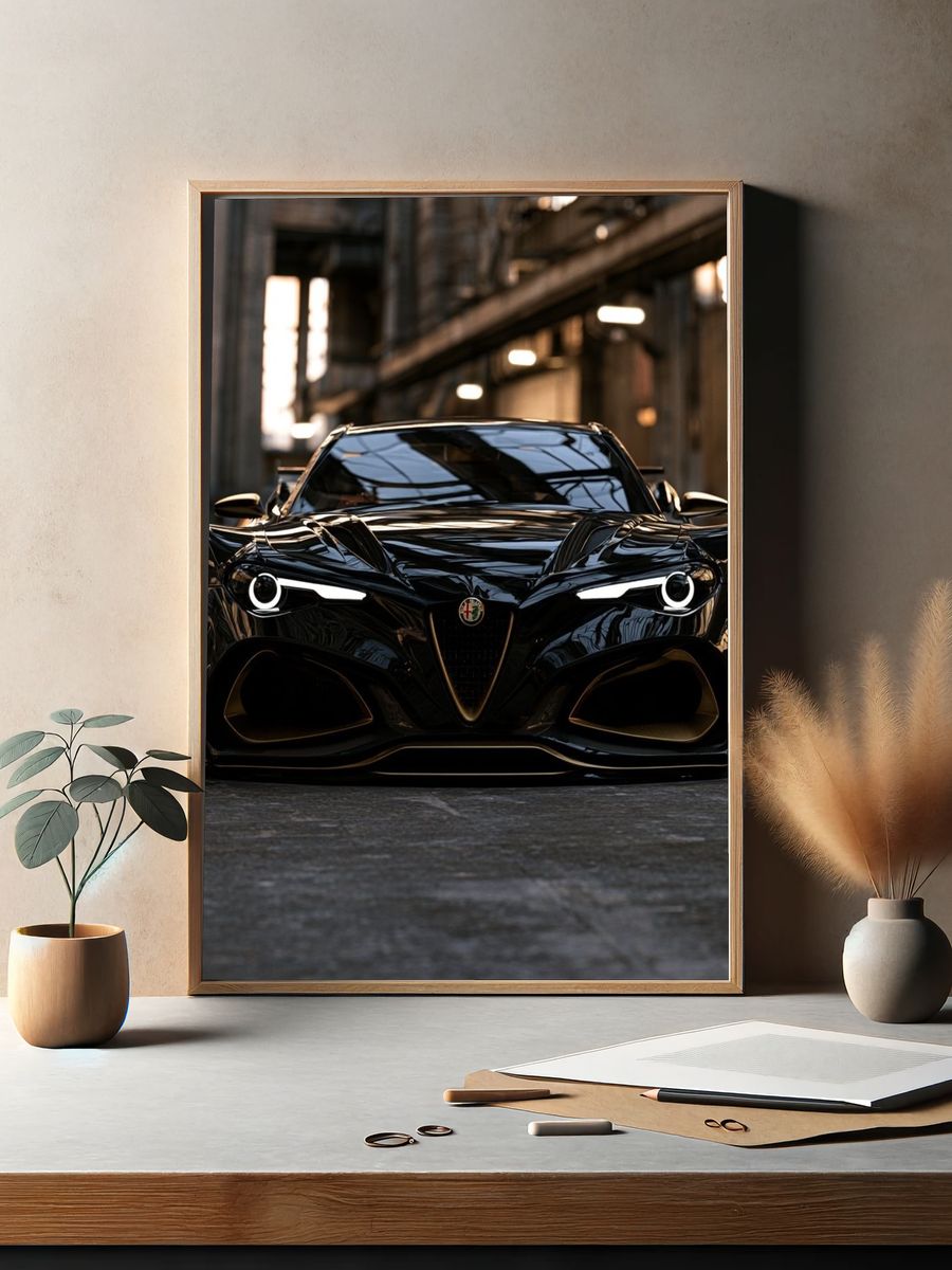 Black Alfa Romeo Supercar Poster. — room view 2