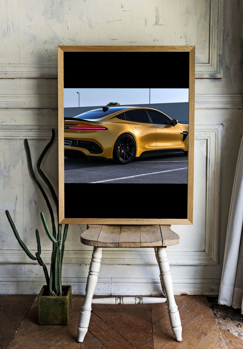 Gold Sports Car Photography Poster. room preview