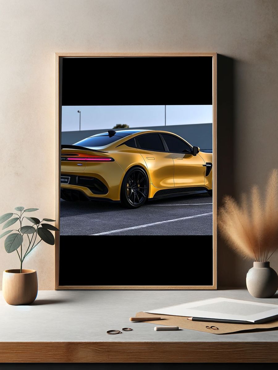 Gold Sports Car Photography Poster. — room view 2