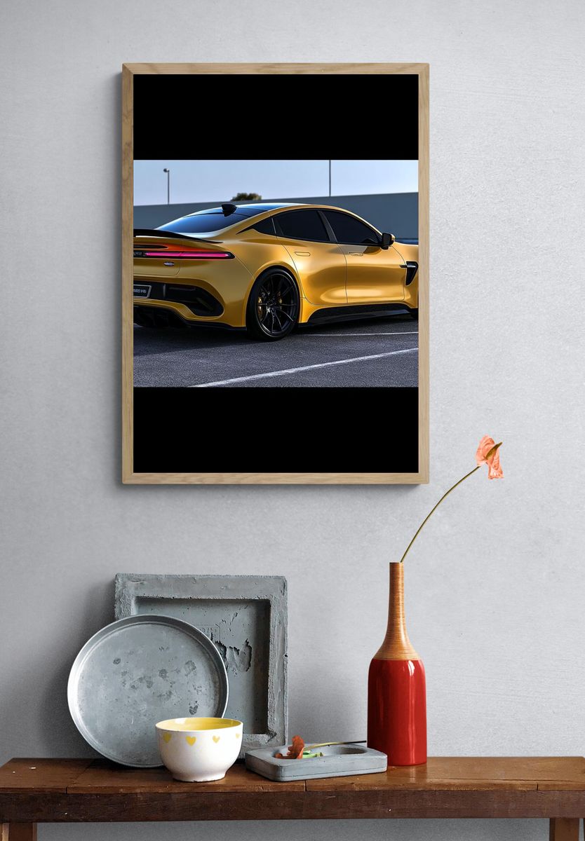 Gold Sports Car Photography Poster. — room view 3