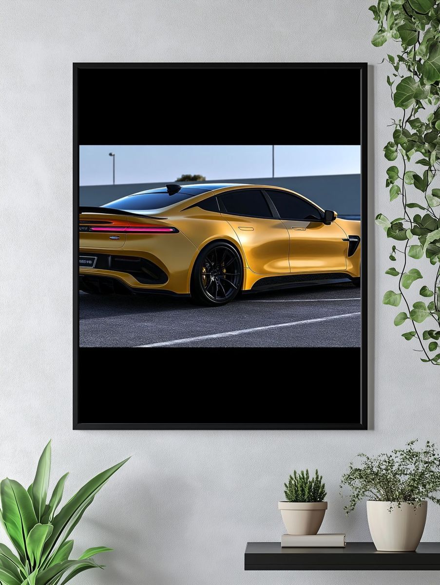 Gold Sports Car Photography Poster. — room view 4