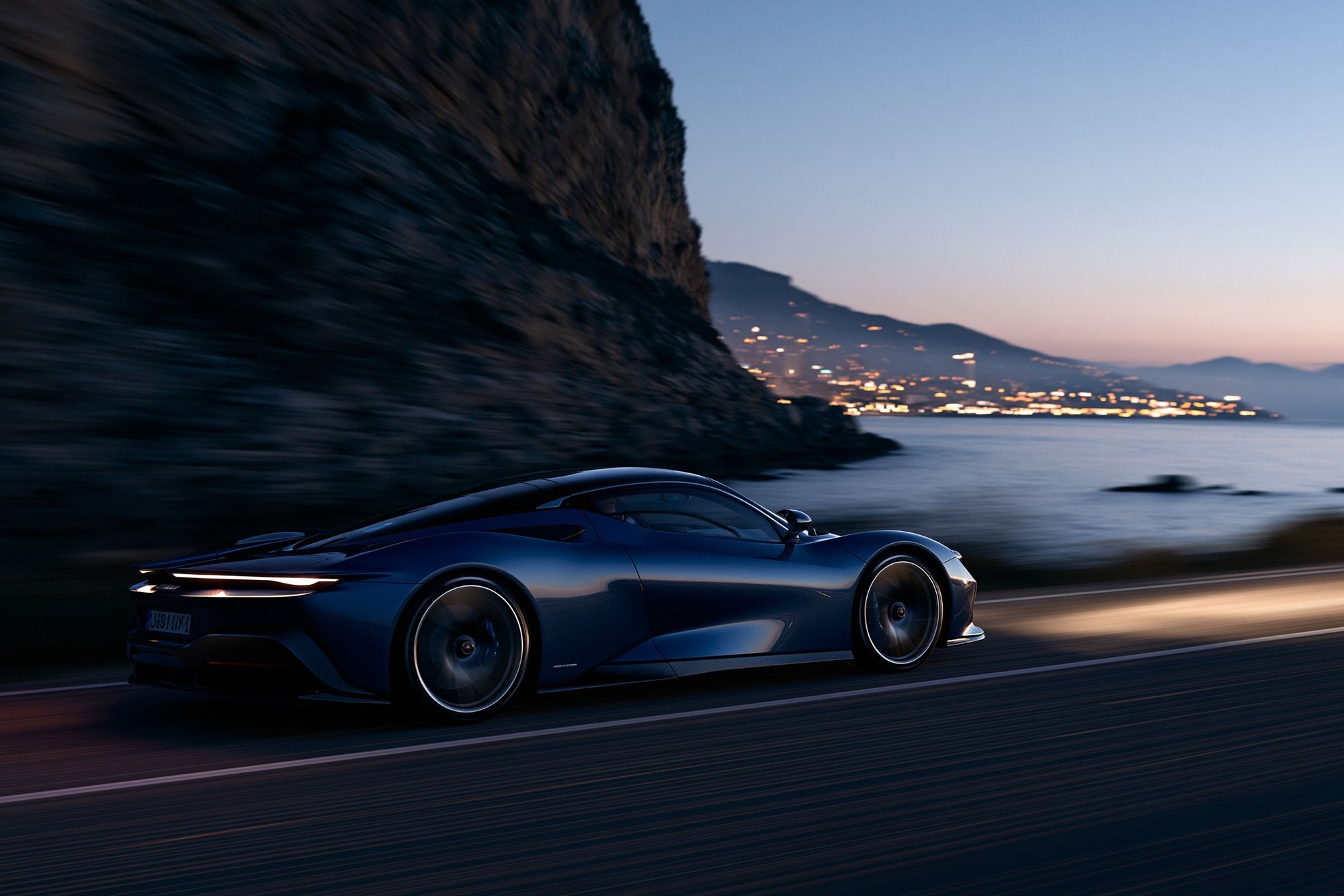 Blue Supercar Coastal Drive Poster. poster detail