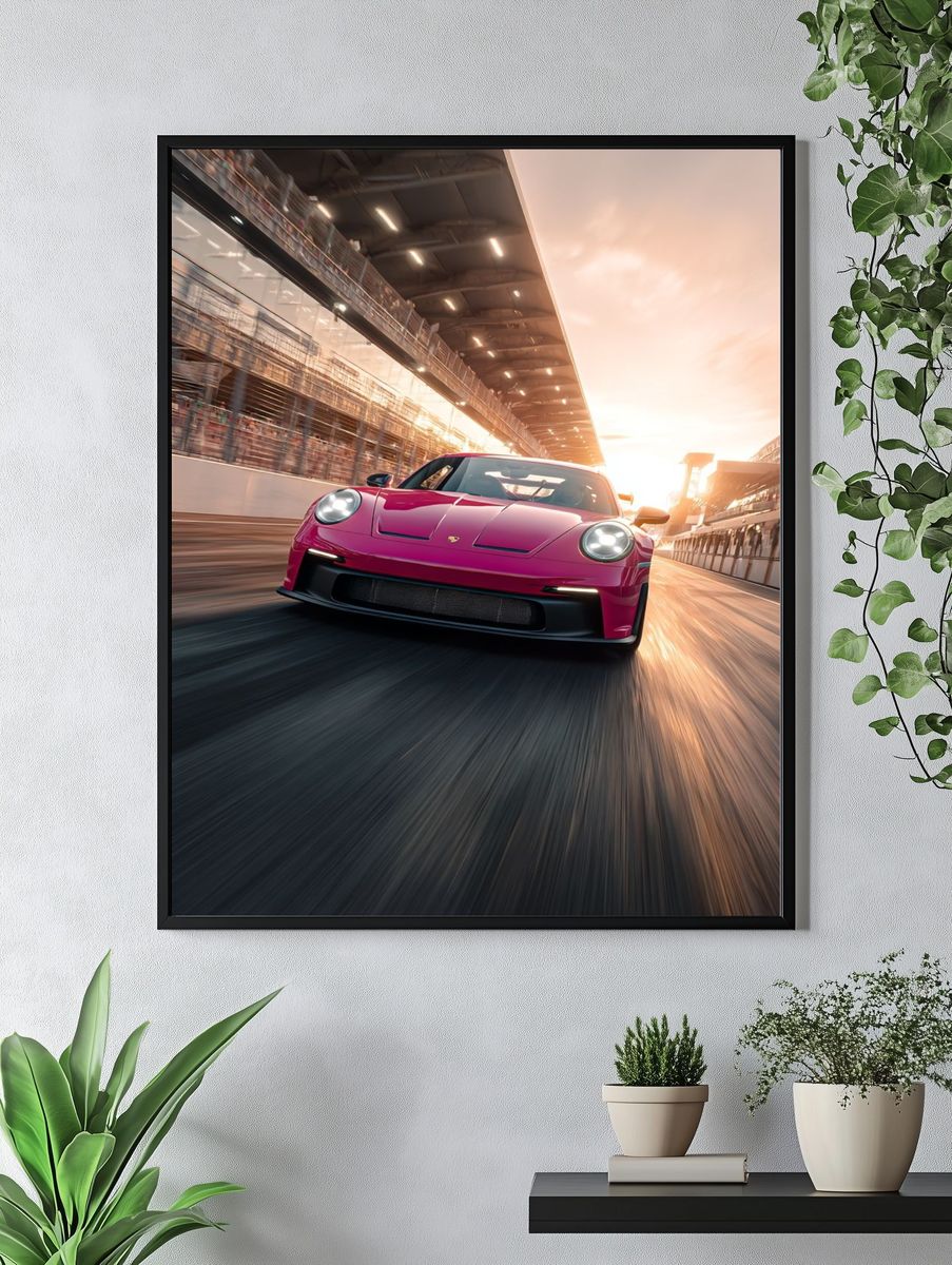 Pink Sports Car Racing Poster. — room view 4