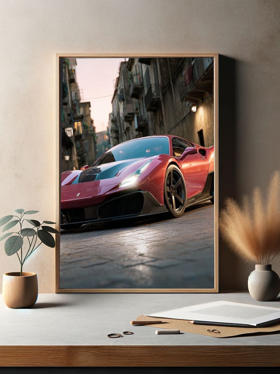 Red Supercar Street Photography Poster. — room view 2
