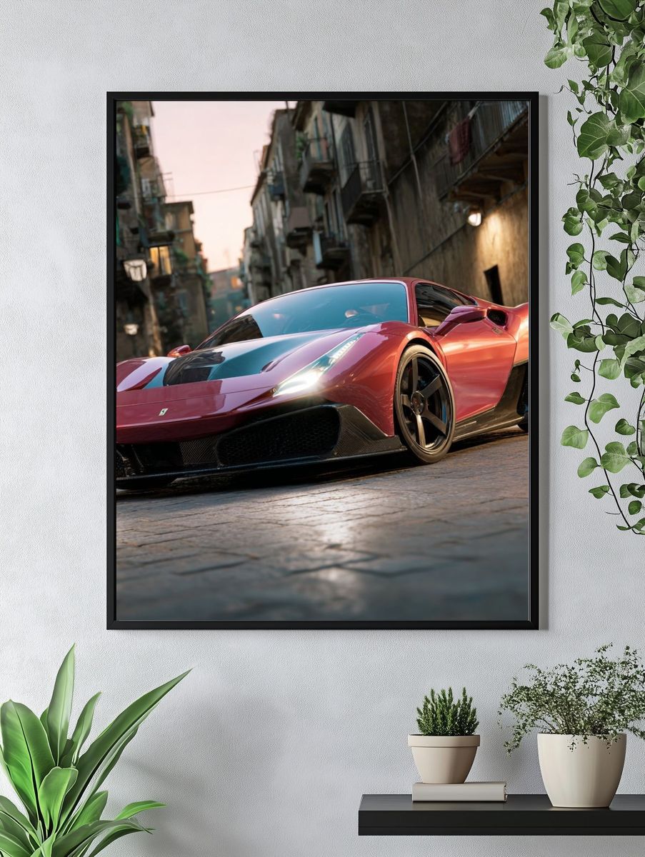 Red Supercar Street Photography Poster. — room view 4