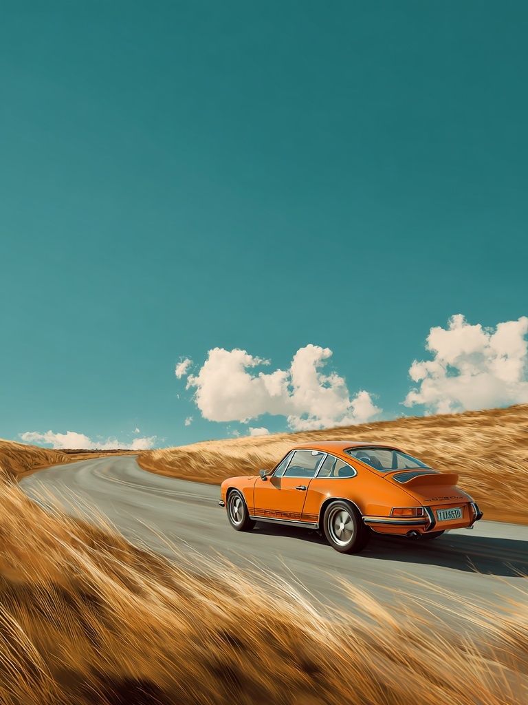 Orange Porsche on Coastal Road Poster. poster — photography art