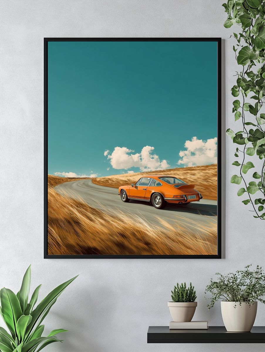 Orange Porsche on Coastal Road Poster. — room view 4