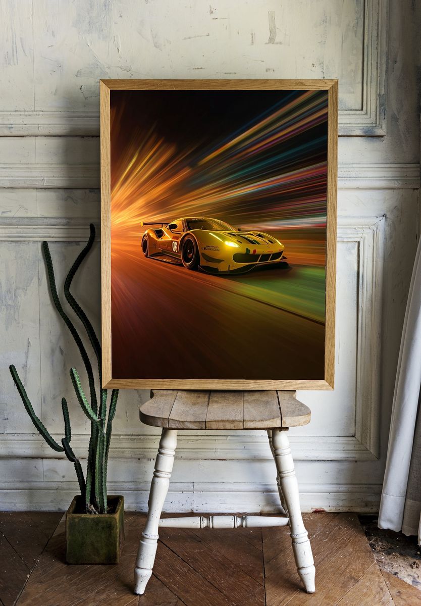Yellow Racing Car Motion Poster. — room view 1