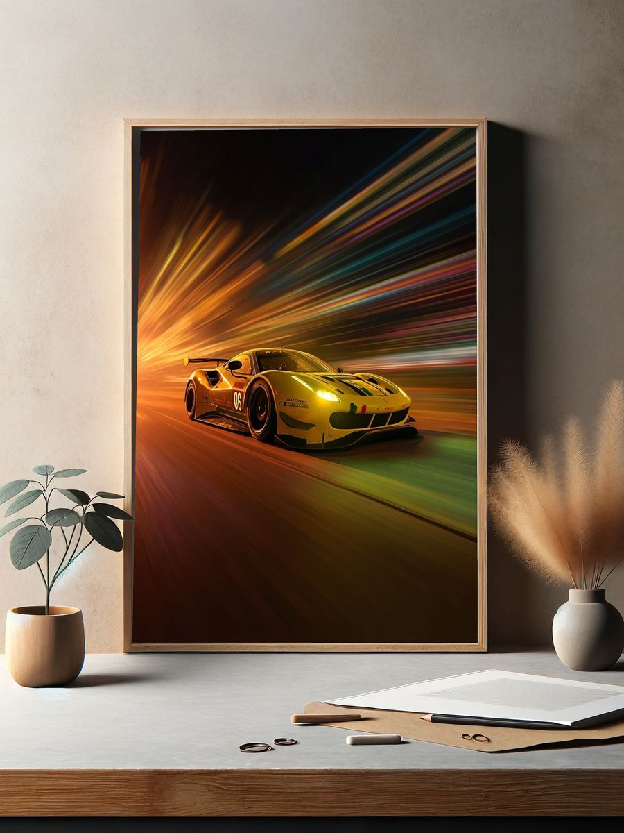 Yellow Racing Car Motion Poster. — room view 2