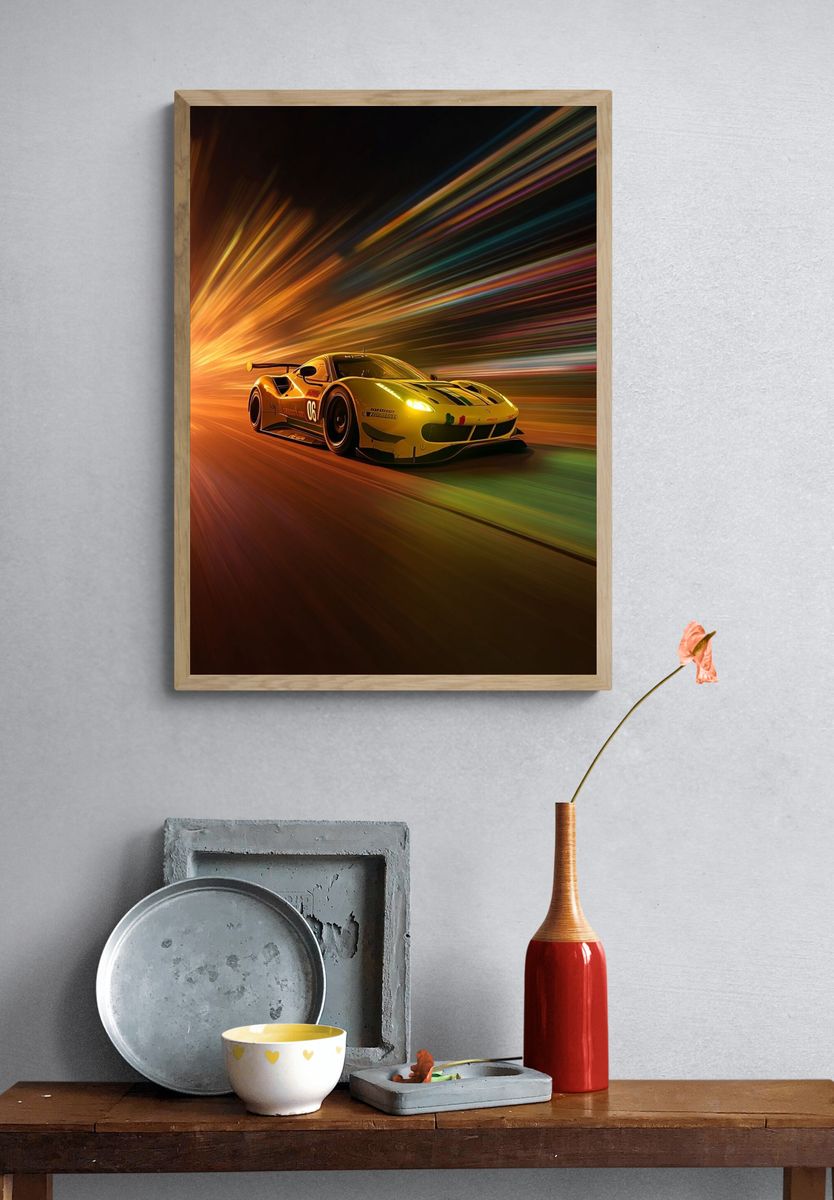 Yellow Racing Car Motion Poster. — room view 3