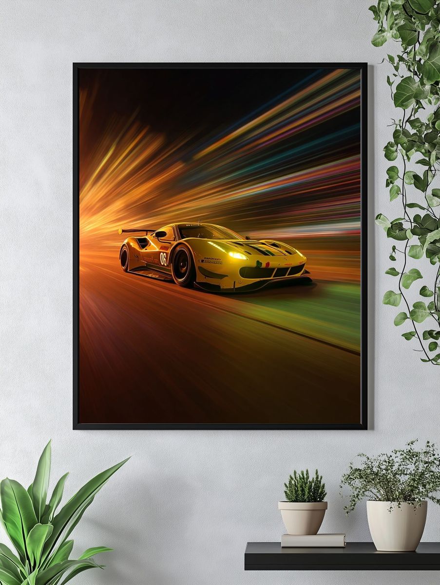 Yellow Racing Car Motion Poster. — room view 4