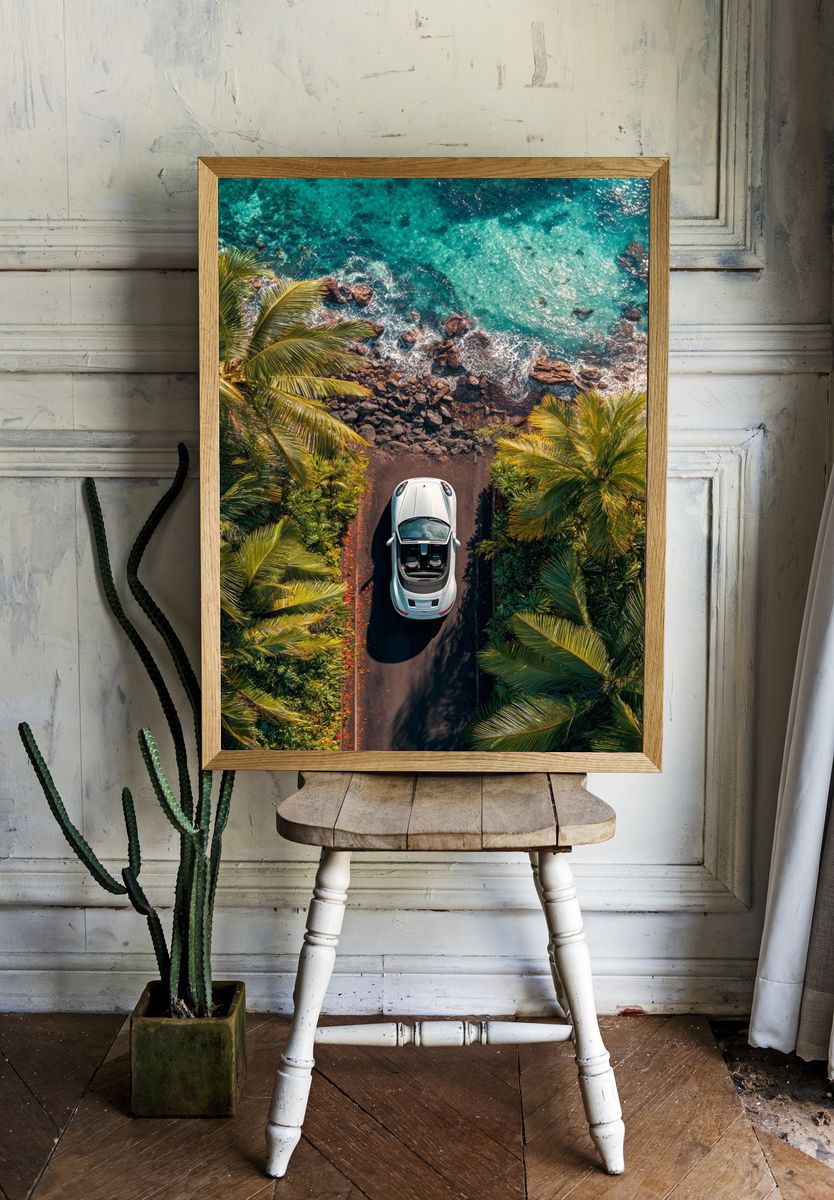 Convertible Car by the Ocean — Photography Print. — room view 1