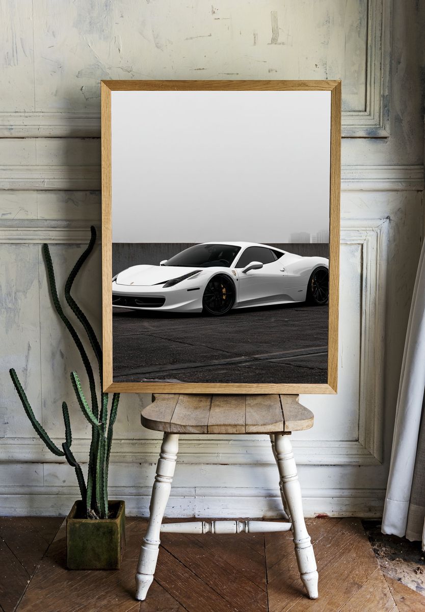 White Ferrari 458 Photography Poster. room preview