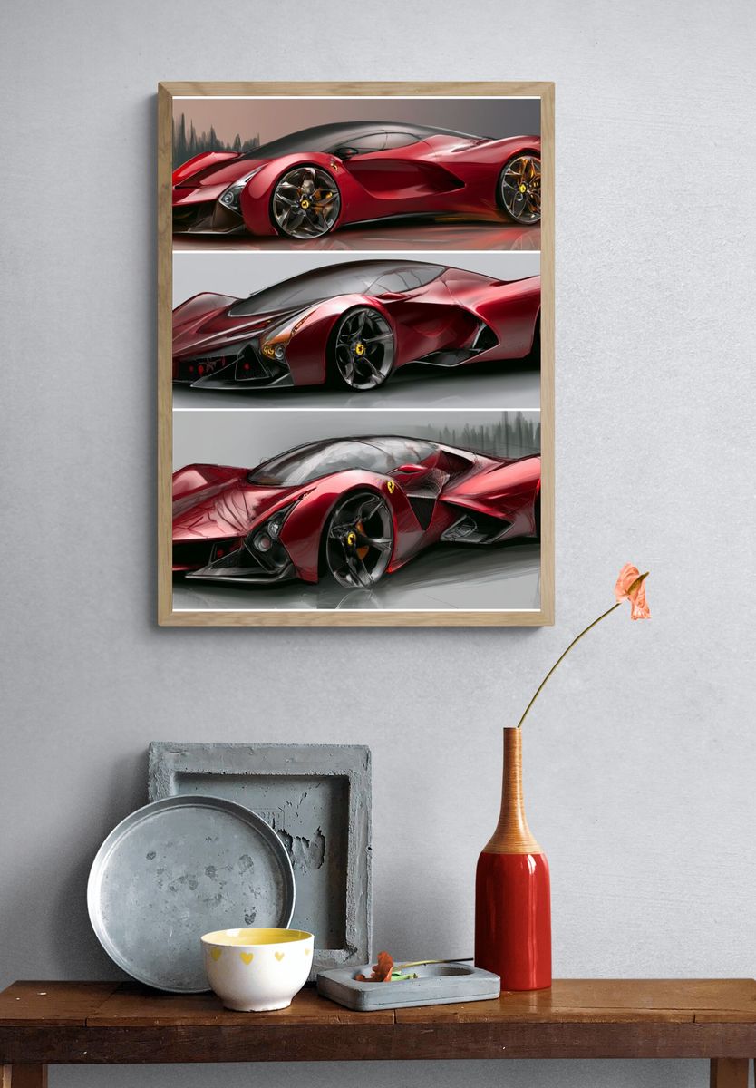 Ferrari Concept Car Illustration Poster. — room view 3