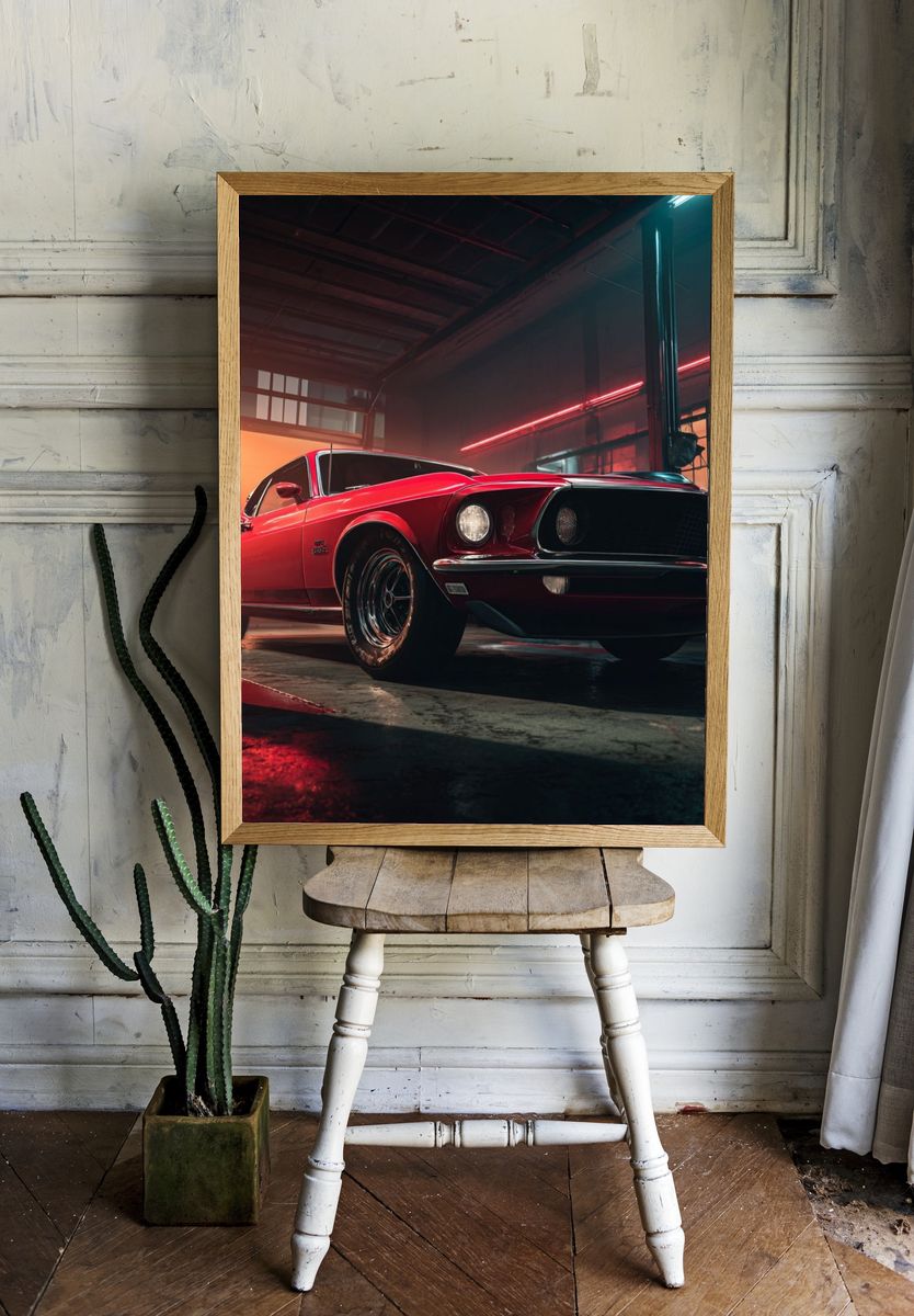 Classic Red Muscle Car Poster room preview