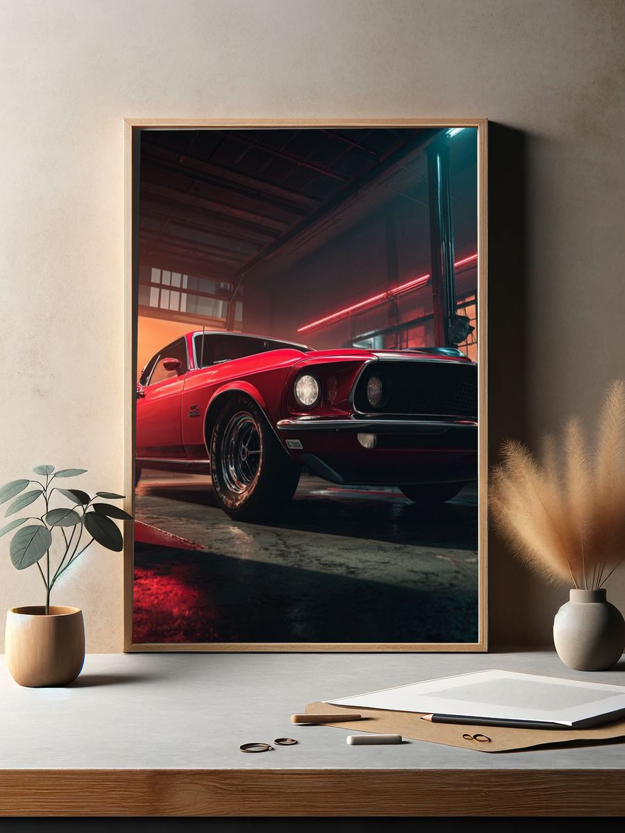 Classic Red Muscle Car Poster. — room view 2