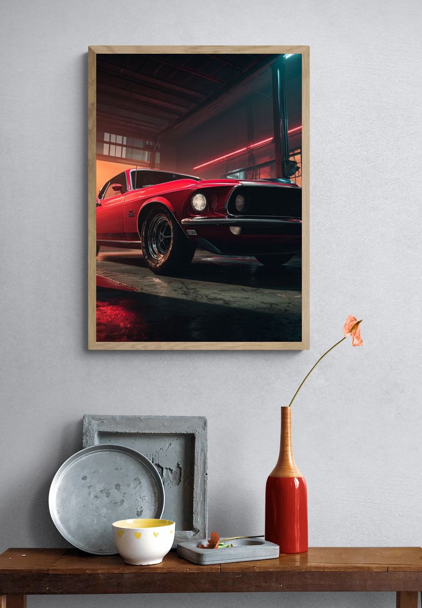 Classic Red Muscle Car Poster. — room view 3