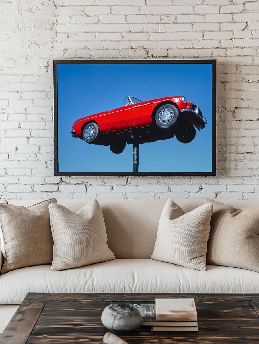 Red Convertible Car — Vintage Print room preview