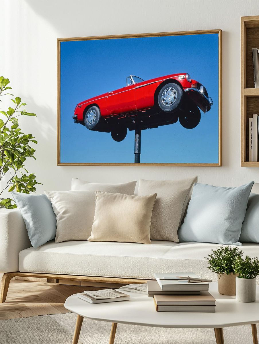 Red Convertible Car — Vintage Print. — room view 2