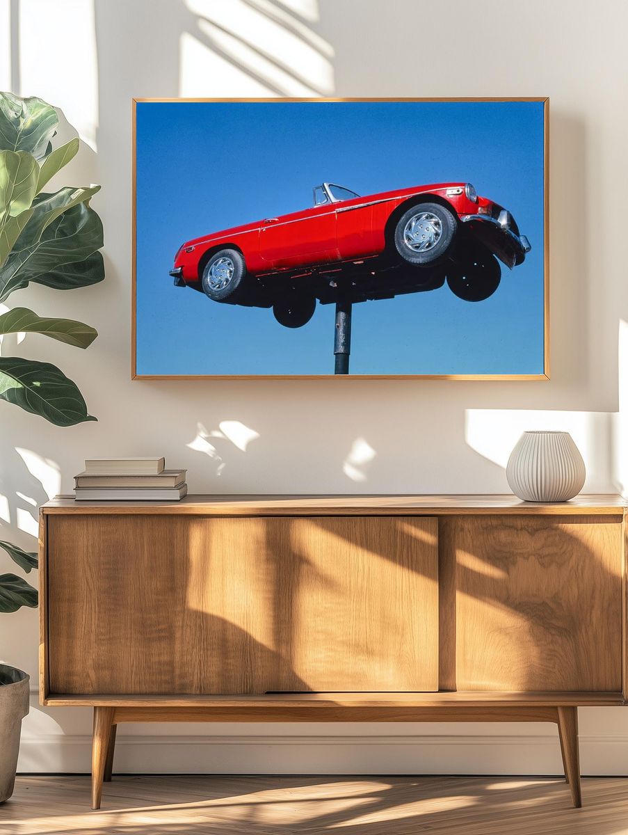 Red Convertible Car — Vintage Print. — room view 3