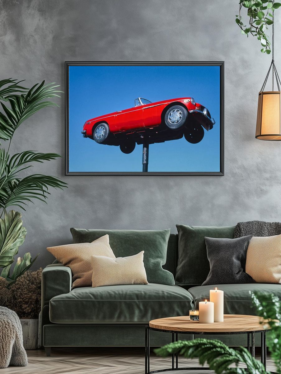 Red Convertible Car — Vintage Print. — room view 4