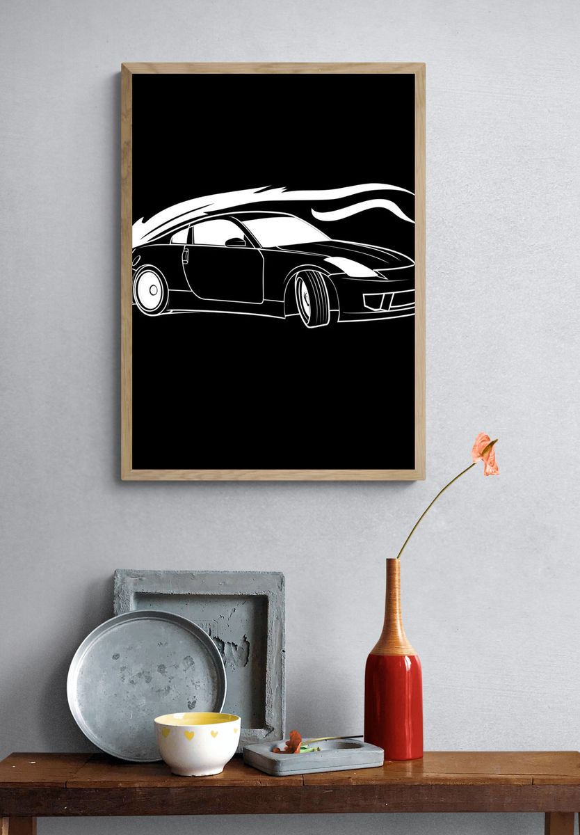 Drifting Sports Car Illustration Poster. — room view 3
