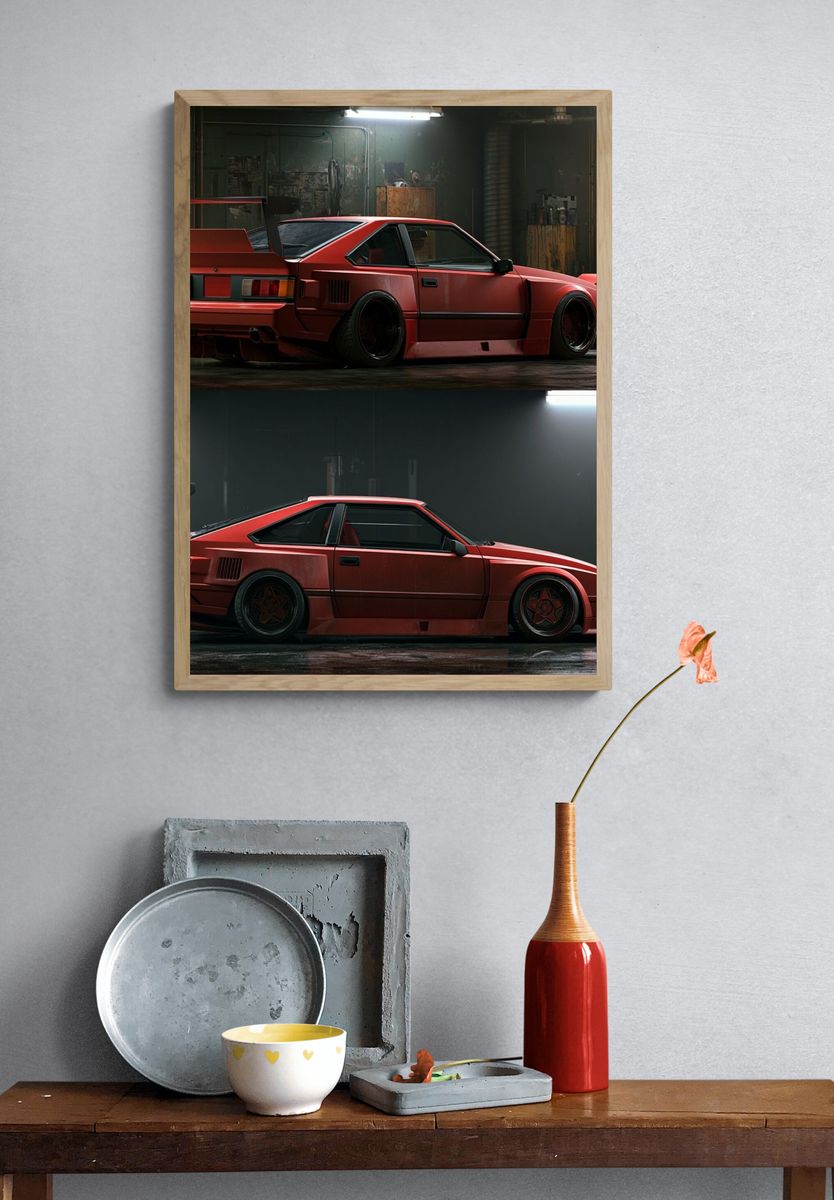 Red Sports Car Garage Poster. — room view 3
