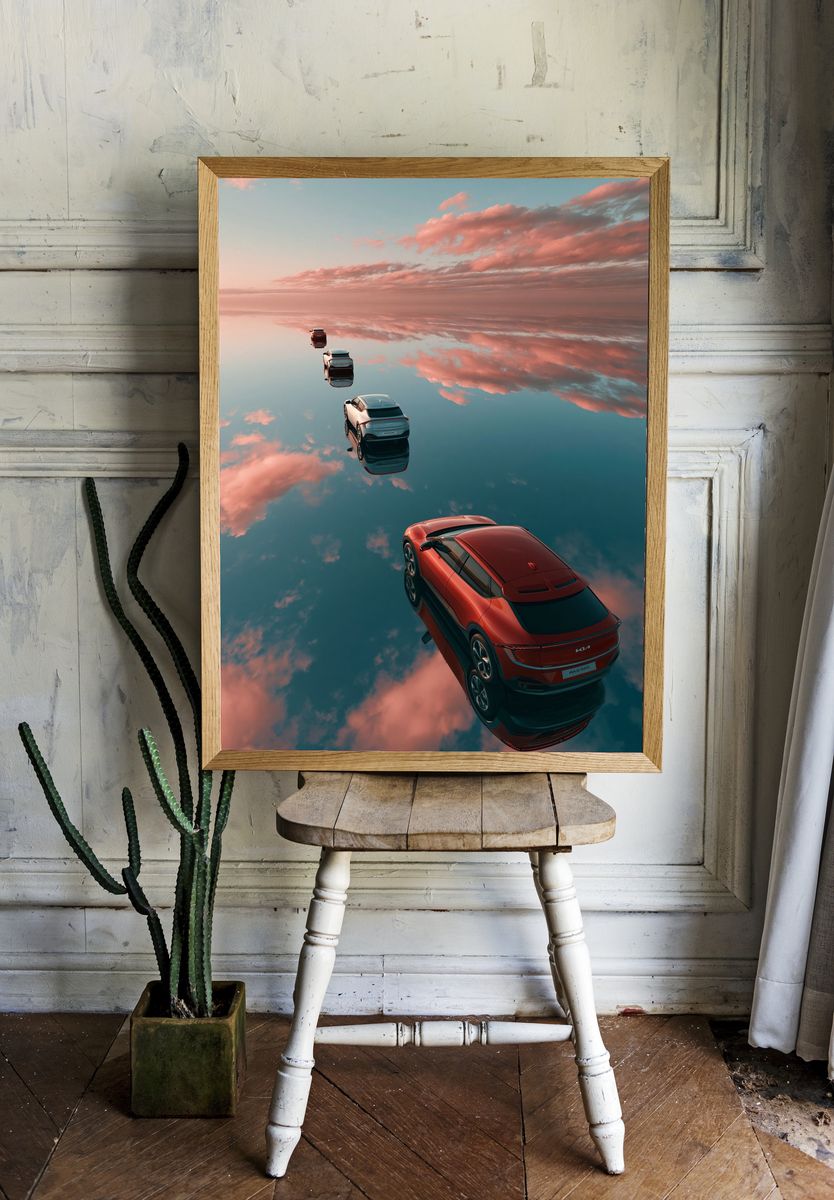 Floating Cars Sky Reflection Poster. — room view 1