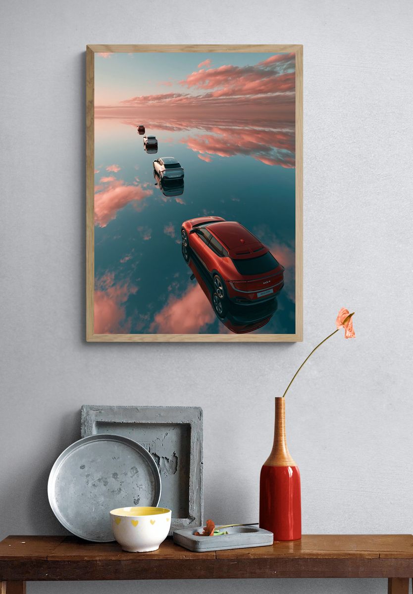 Floating Cars Sky Reflection Poster. — room view 3