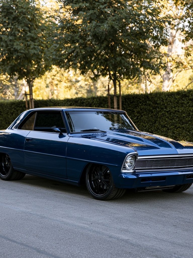 Classic Blue Muscle Car Photography Poster. poster detail