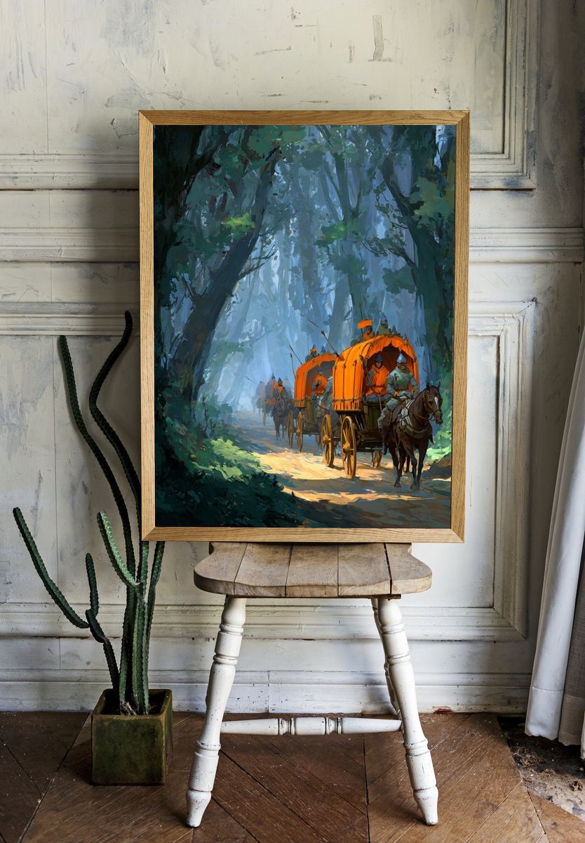Caravan in the Forest — Digital Art Print. — room view 1