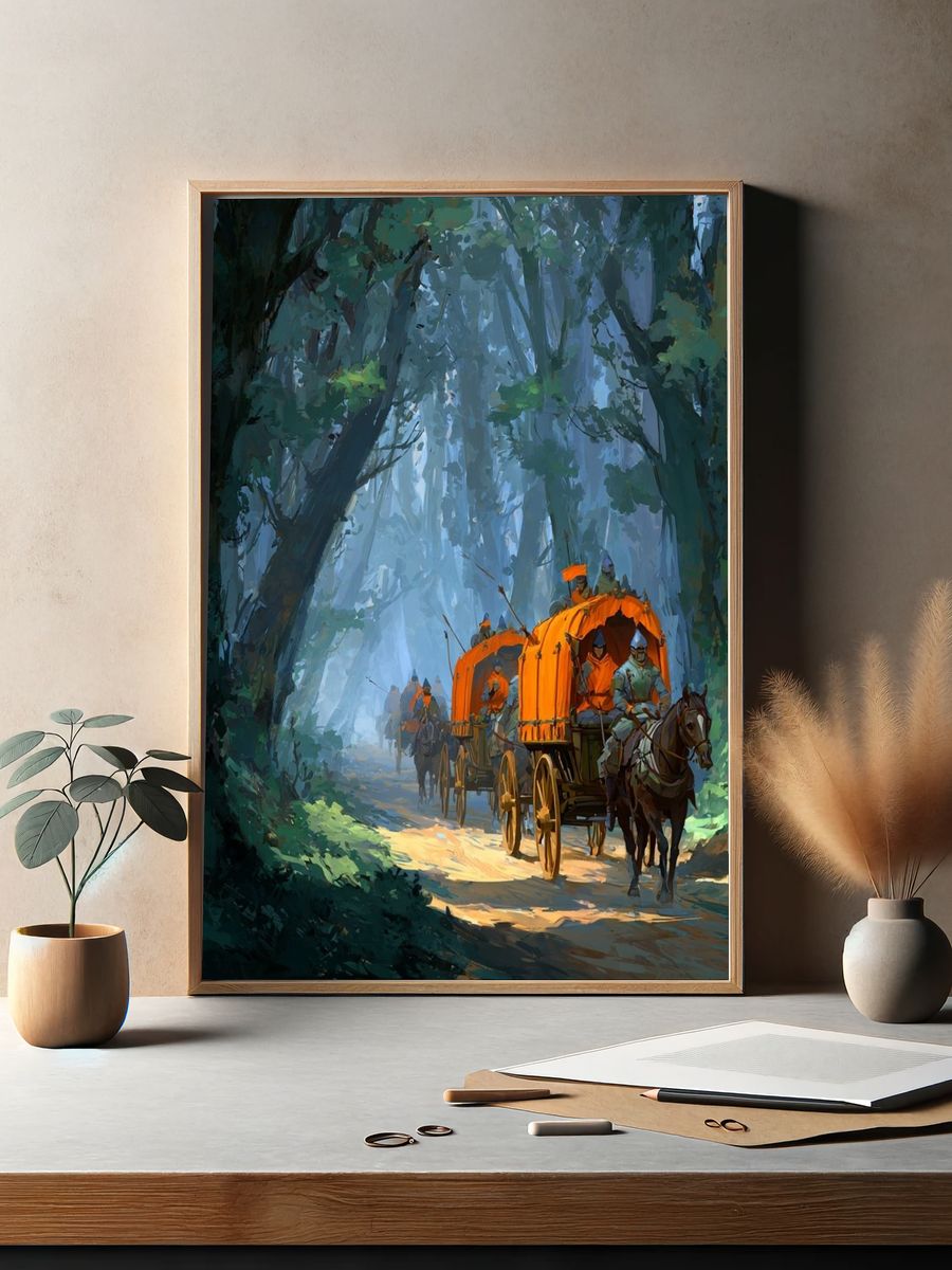 Caravan in the Forest — Digital Art Print. — room view 2