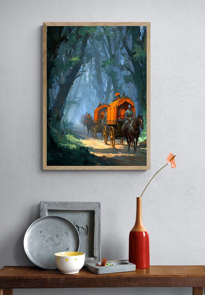 Caravan in the Forest — Digital Art Print. — room view 3