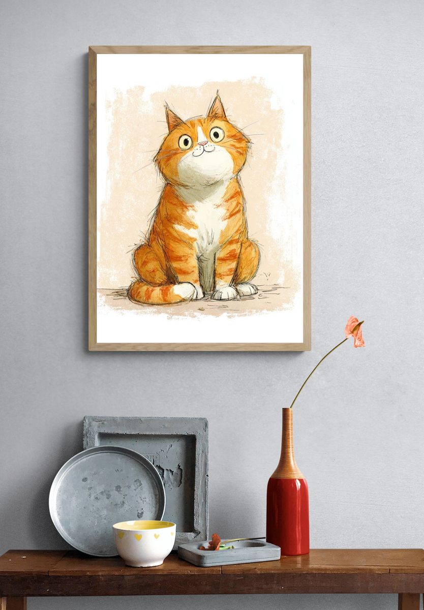 Cute Orange Cat — Illustration Print. — room view 3
