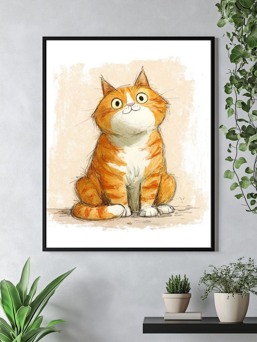Cute Orange Cat — Illustration Print. — room view 4