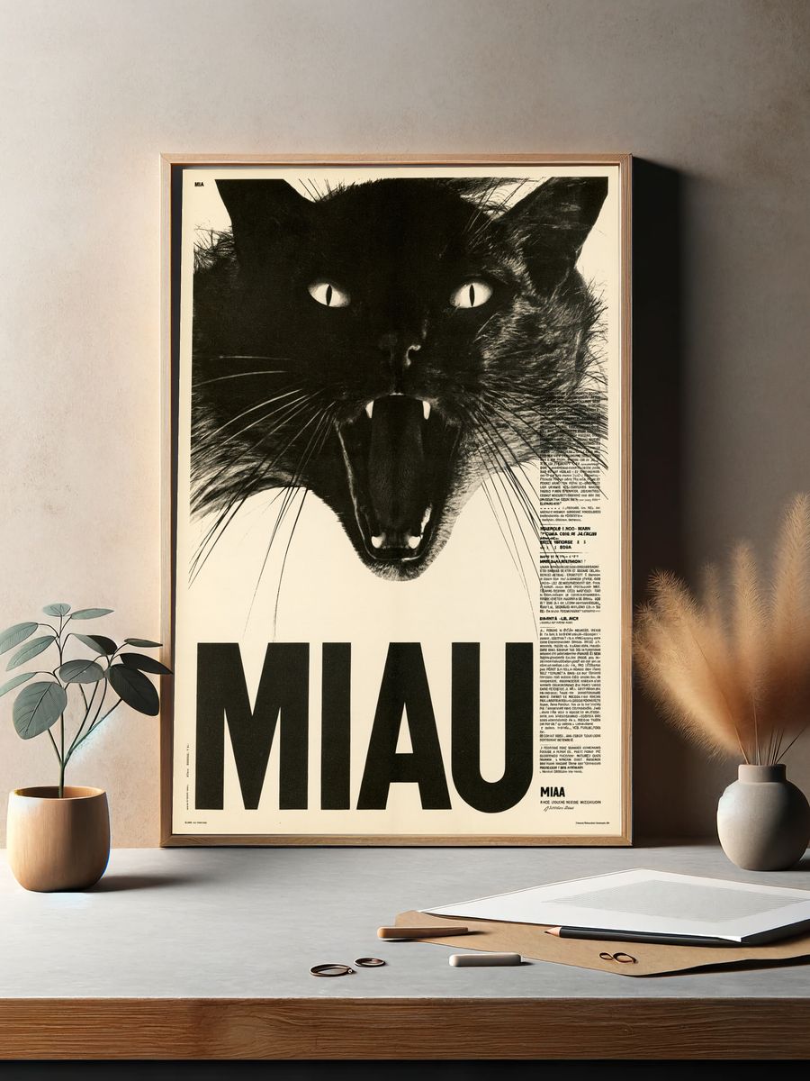 Black Cat Miau Typography Poster. — room view 2