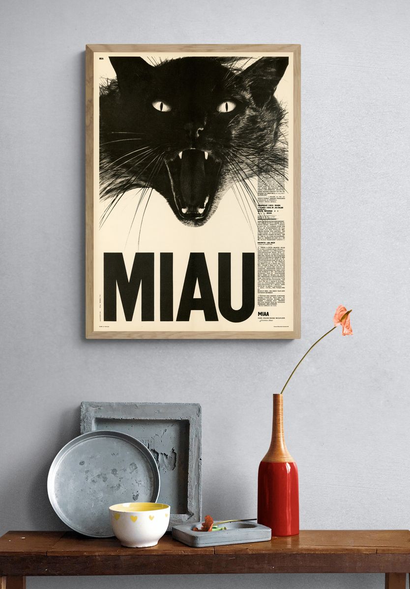 Black Cat Miau Typography Poster. — room view 3