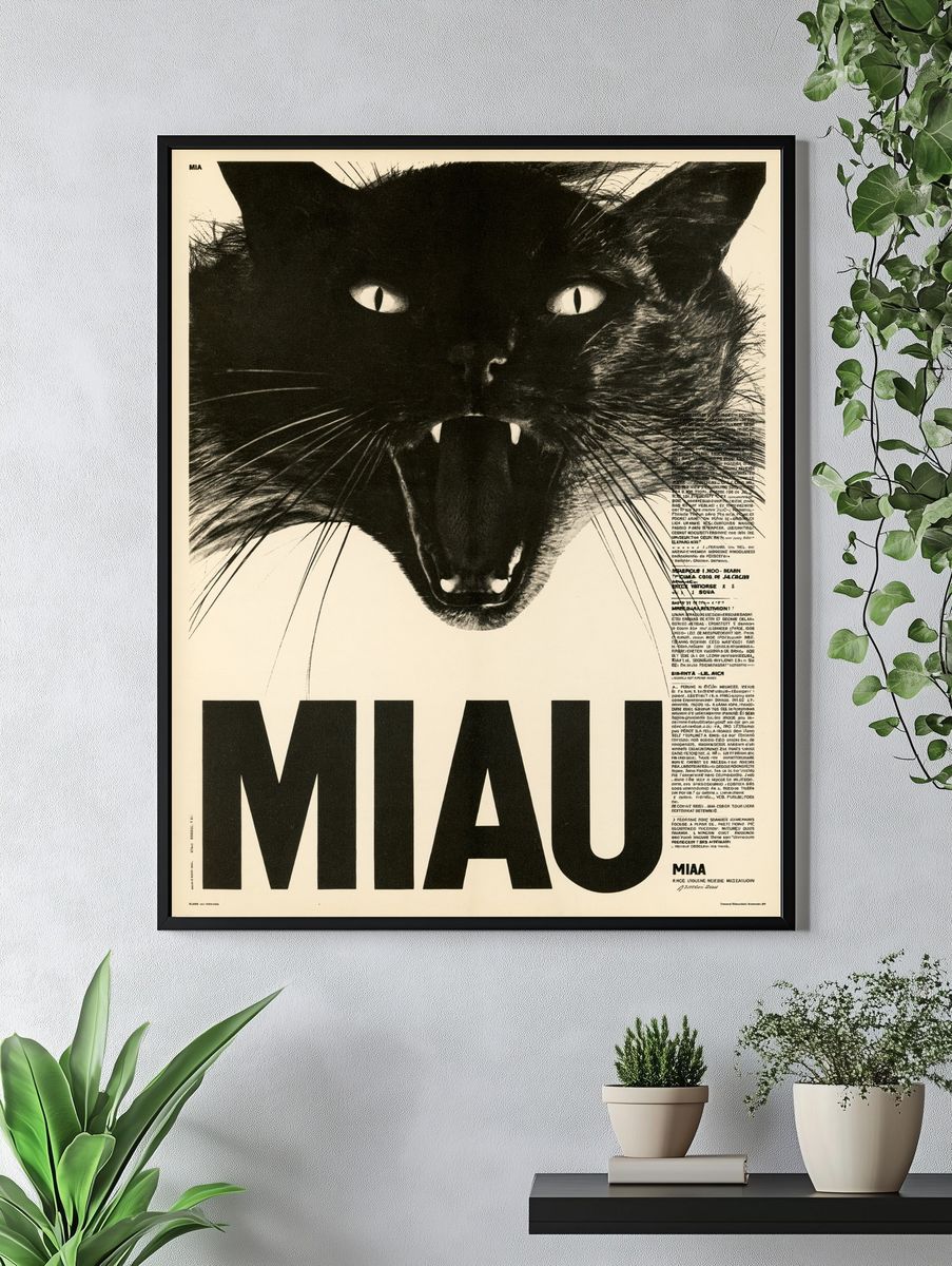 Black Cat Miau Typography Poster. — room view 4