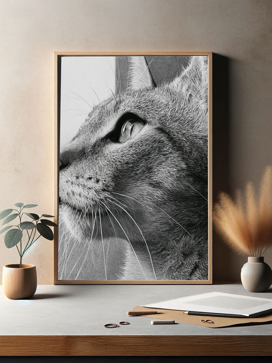 Cat Portrait Black-White Print. — room view 2