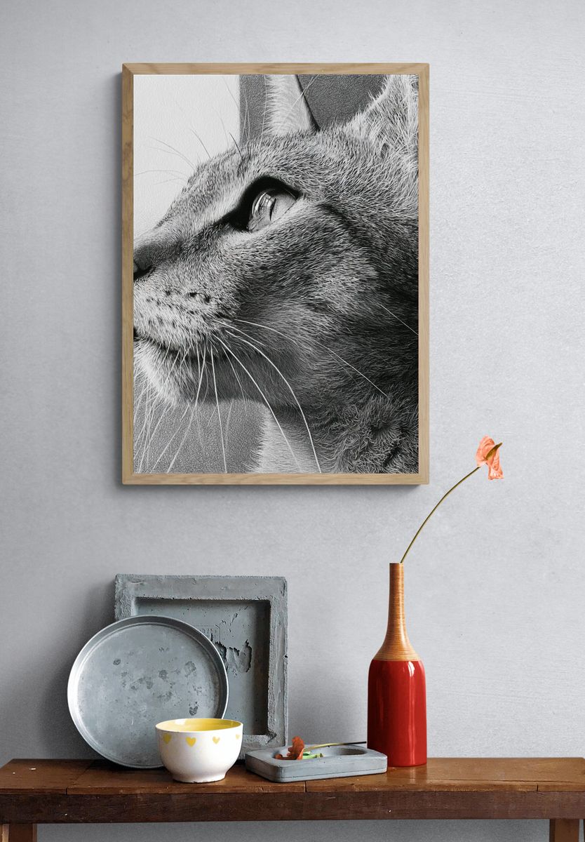 Cat Portrait Black-White Print. — room view 3