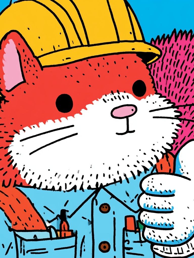 Construction Cat Cartoon Poster. poster detail
