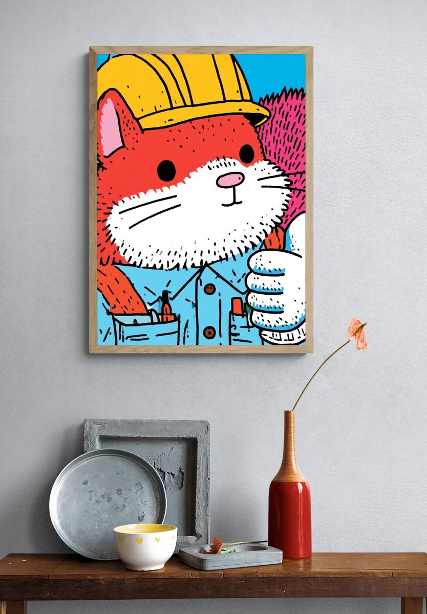 Construction Cat Cartoon Poster. — room view 3