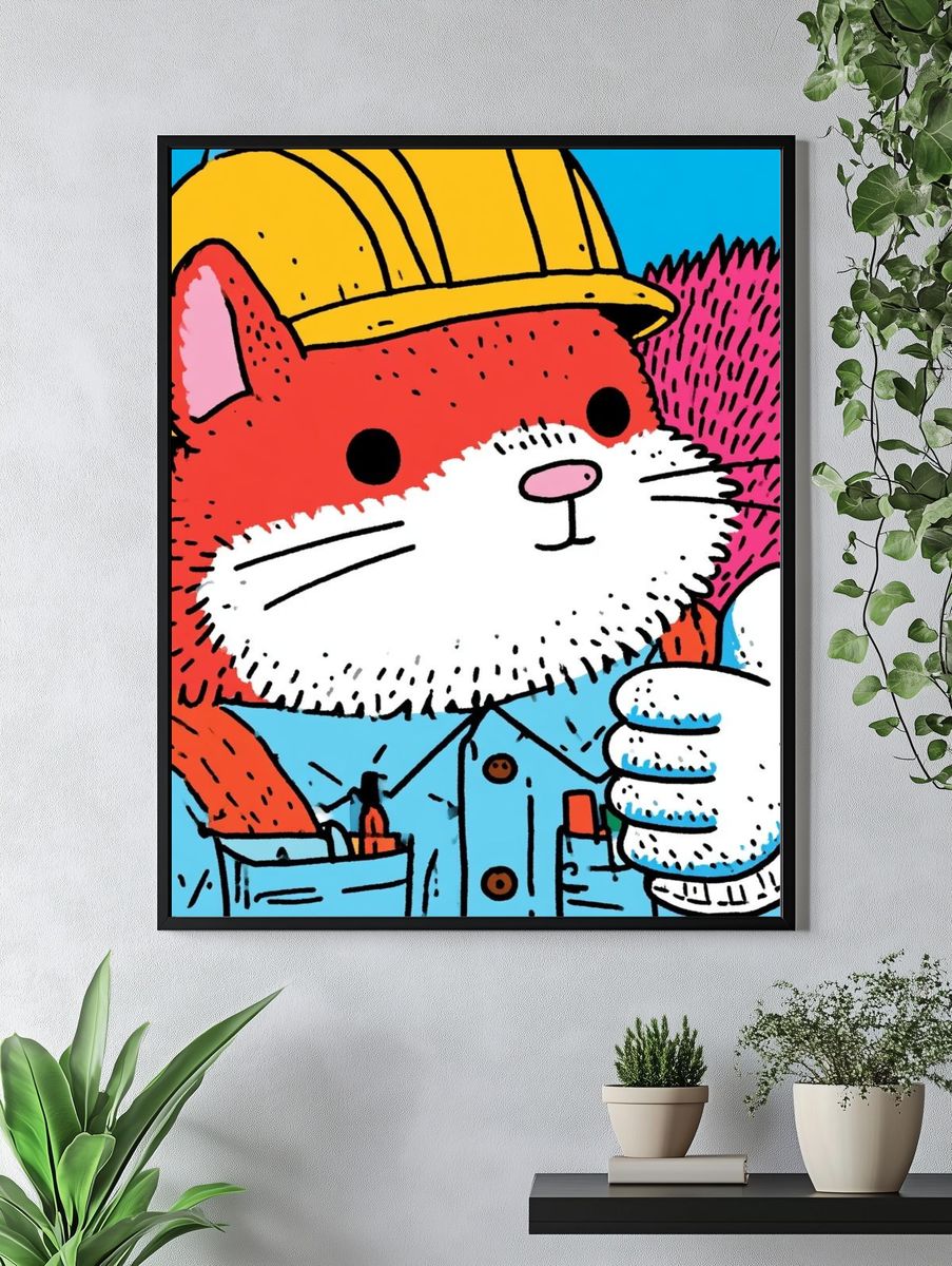 Construction Cat Cartoon Poster. — room view 4
