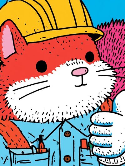 Construction Cat Cartoon Poster. poster