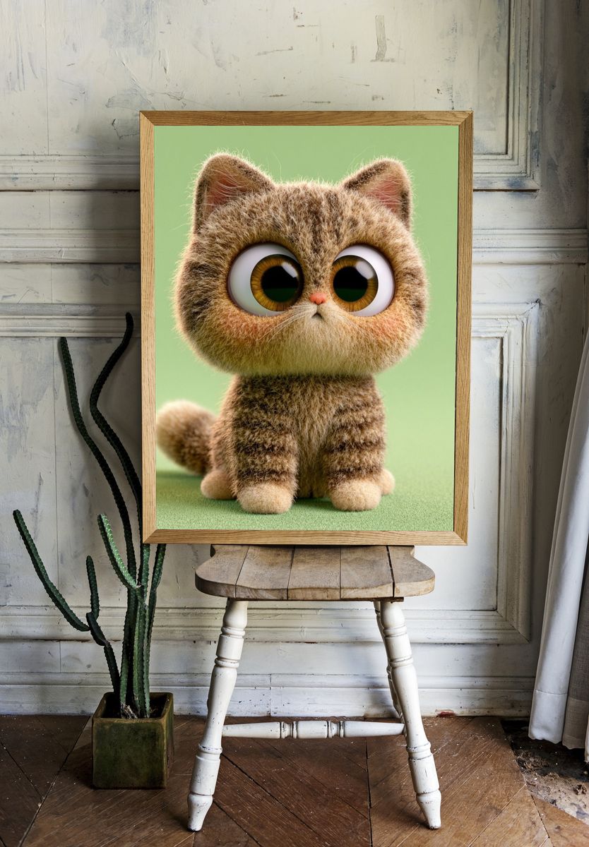 Cute Kitten Illustration Poster. — room view 1