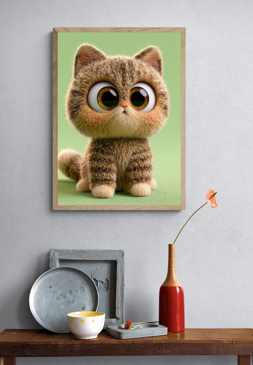 Cute Kitten Illustration Poster. — room view 3