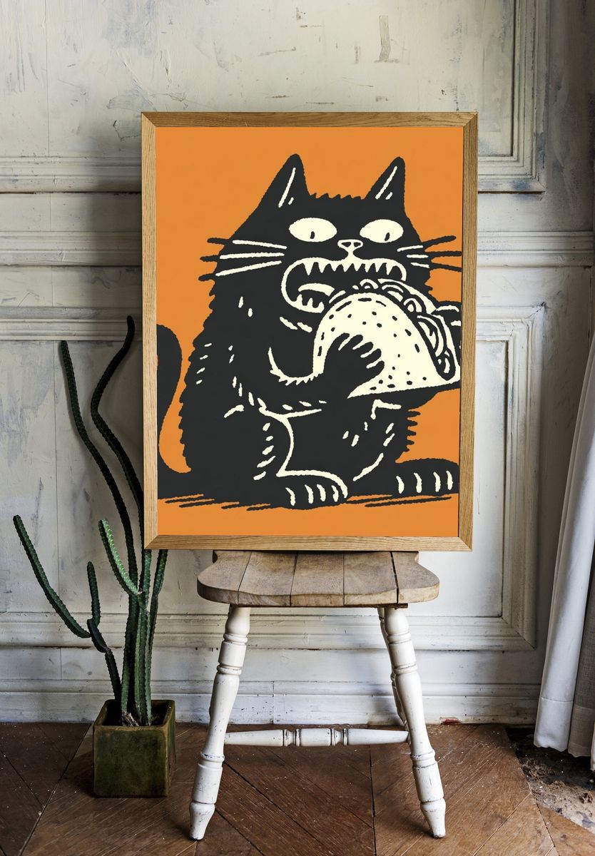 Cat Eating Taco — Funny Print. — room view 1