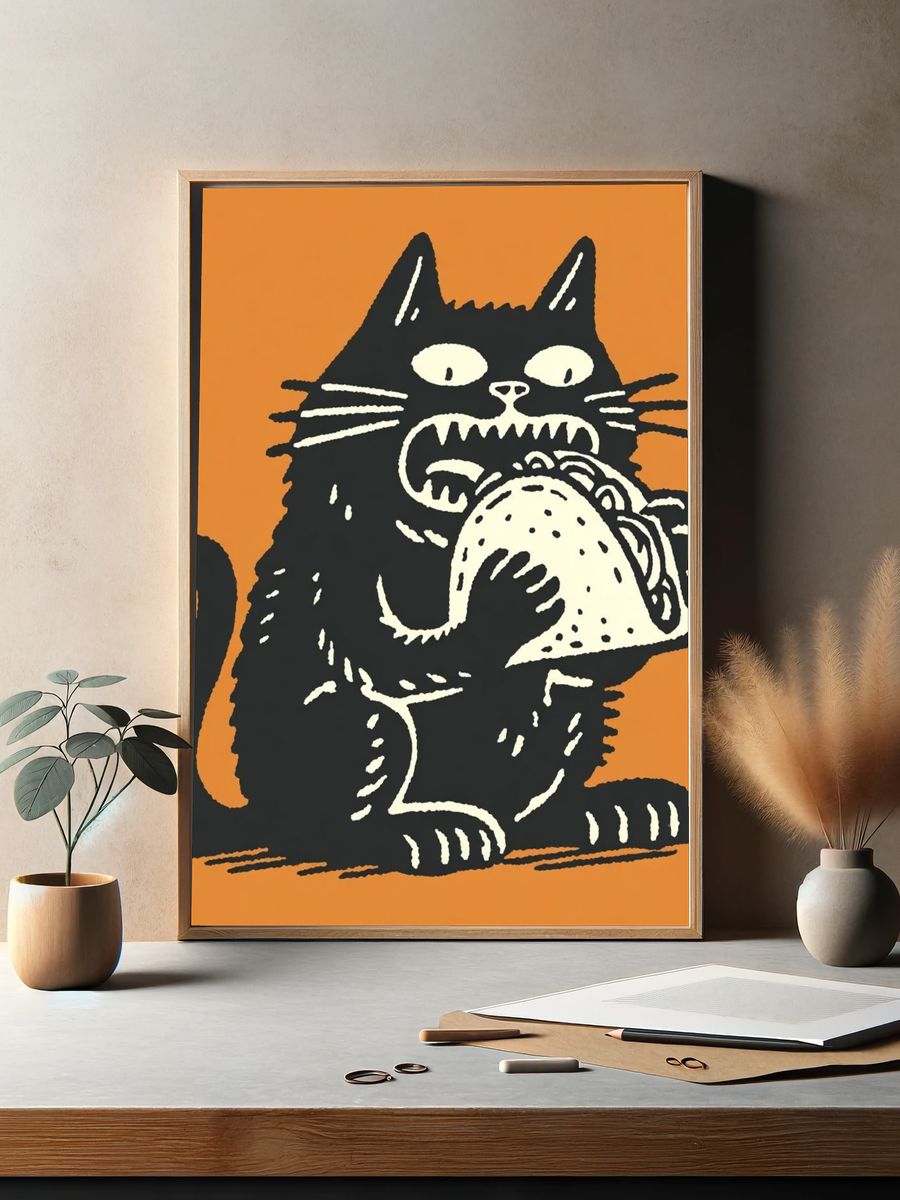 Cat Eating Taco — Funny Print. — room view 2