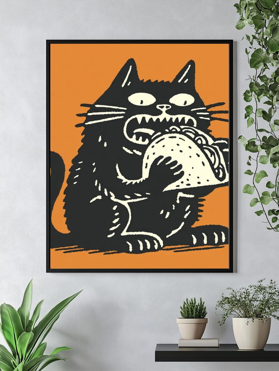 Cat Eating Taco — Funny Print. — room view 4