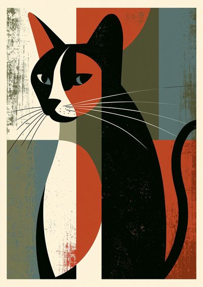 Geometric Cat Mid-Century Modern Poster.